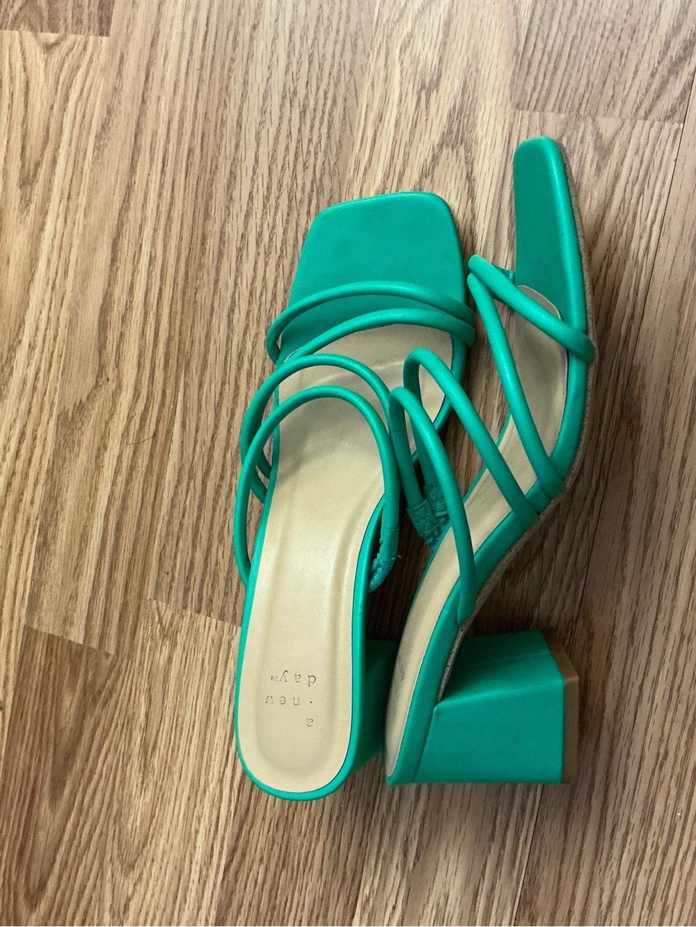 A New Day Teal Green Strappy Square-Toe Slide Heels Size 8 - Picture 4 of 8